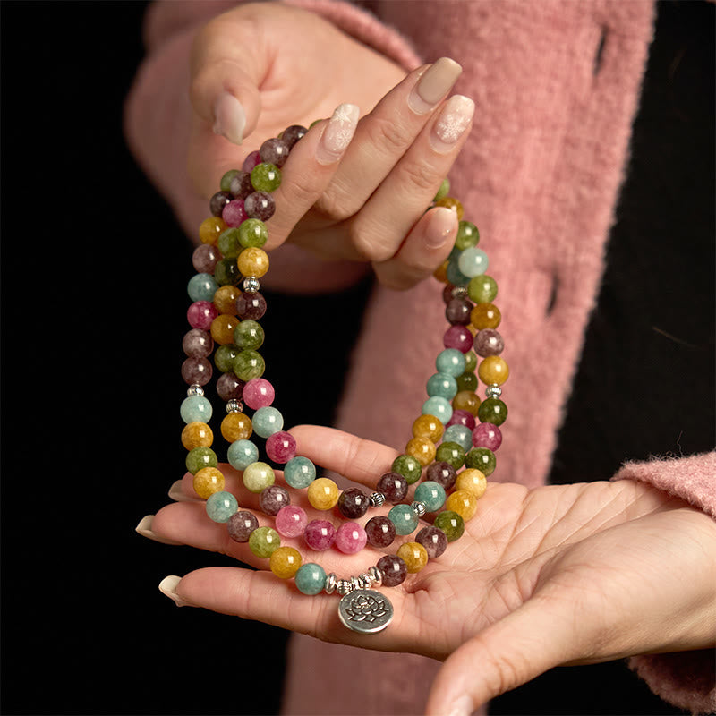Nimara Ritual 108 Mala Beads Multi-layer Natural Tourmaline Lotus Wisdom Bracelet