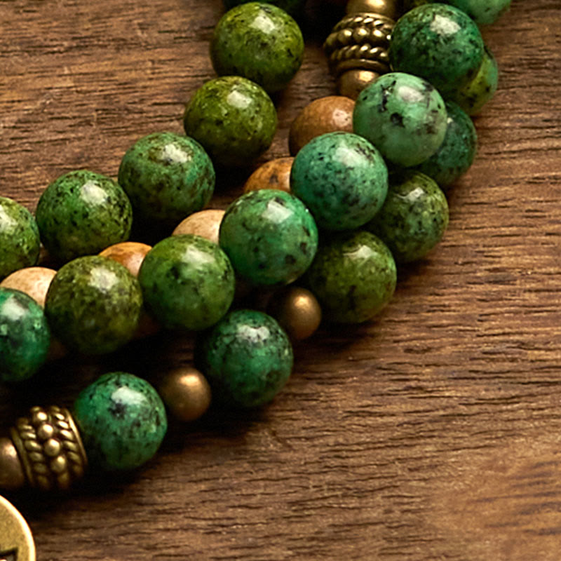Nimara Ritual 108 Mala Beads Natural Stone Picture Jasper Turquoise Lotus Positive Bracelet