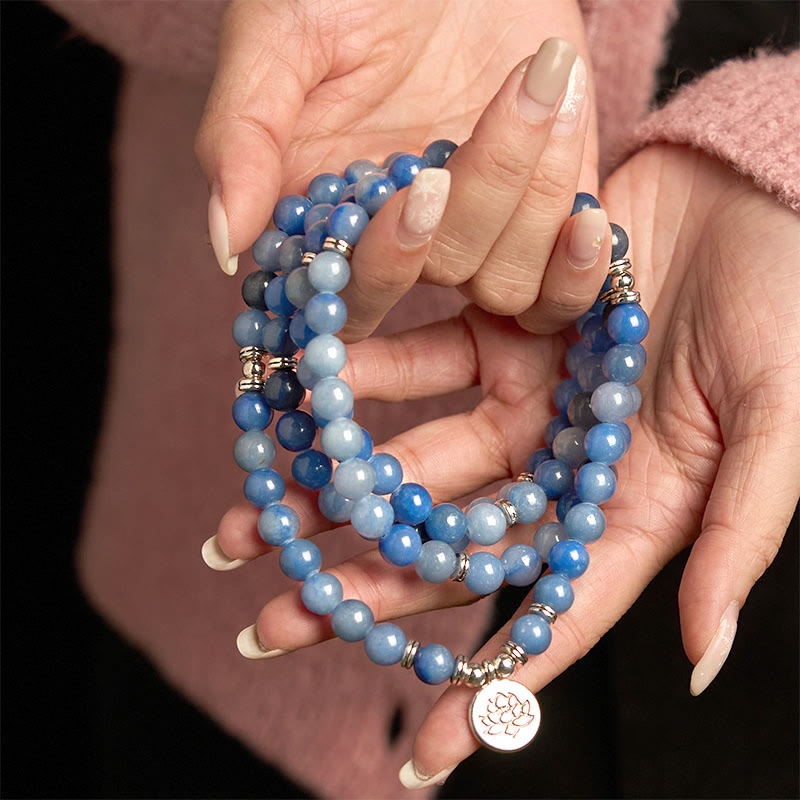 Nimara Ritual 108 Mala Beads Multi-layer Natural Blue Aventurine Lotus Calm Bracelet