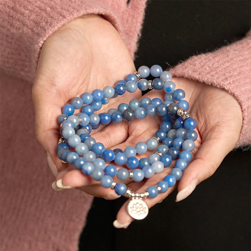 Nimara Ritual 108 Mala Beads Multi-layer Natural Blue Aventurine Lotus Calm Bracelet