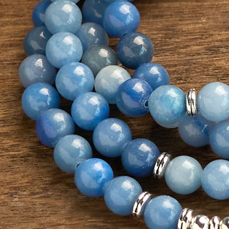 Nimara Ritual 108 Mala Beads Multi-layer Natural Blue Aventurine Lotus Calm Bracelet