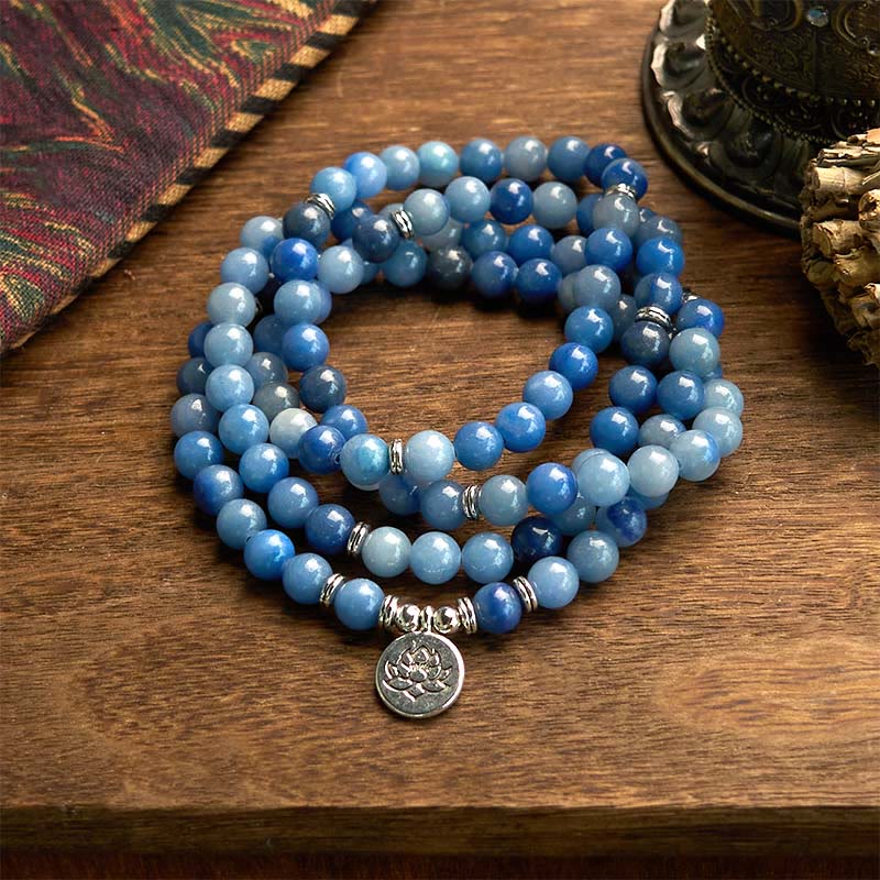 Nimara Ritual 108 Mala Beads Multi-layer Natural Blue Aventurine Lotus Calm Bracelet