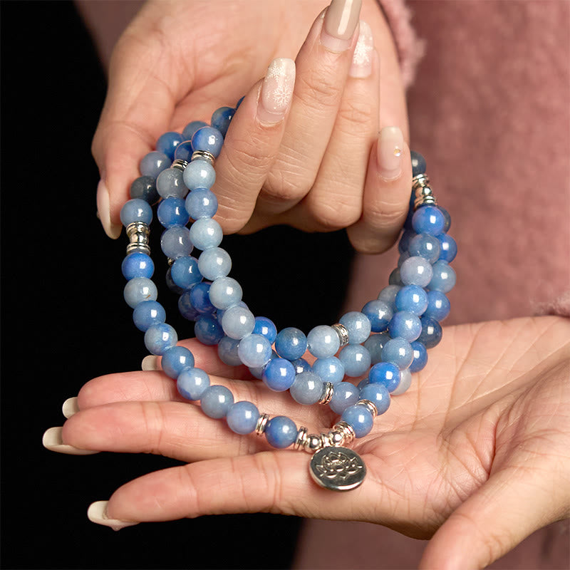 Nimara Ritual 108 Mala Beads Multi-layer Natural Blue Aventurine Lotus Calm Bracelet