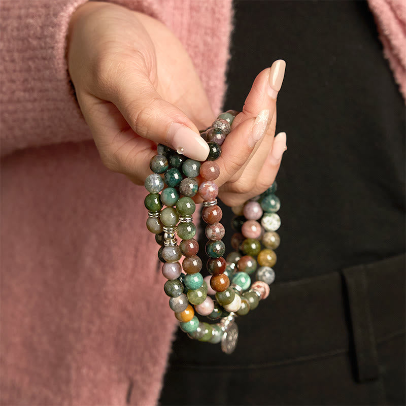 Nimara Ritual 108 Mala Beads Natural Stone Indian Agate Lotus Calm Bracelet