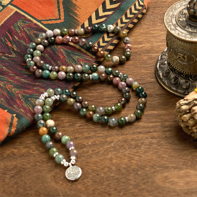 Nimara Ritual 108 Mala Beads Natural Stone Indian Agate Lotus Calm Bracelet