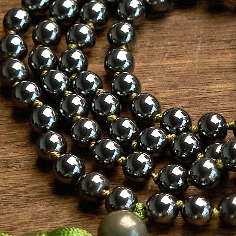 Nimara Ritual 108 Mala Beads Natural Stone Hematite Tassel Powerful Bracelet