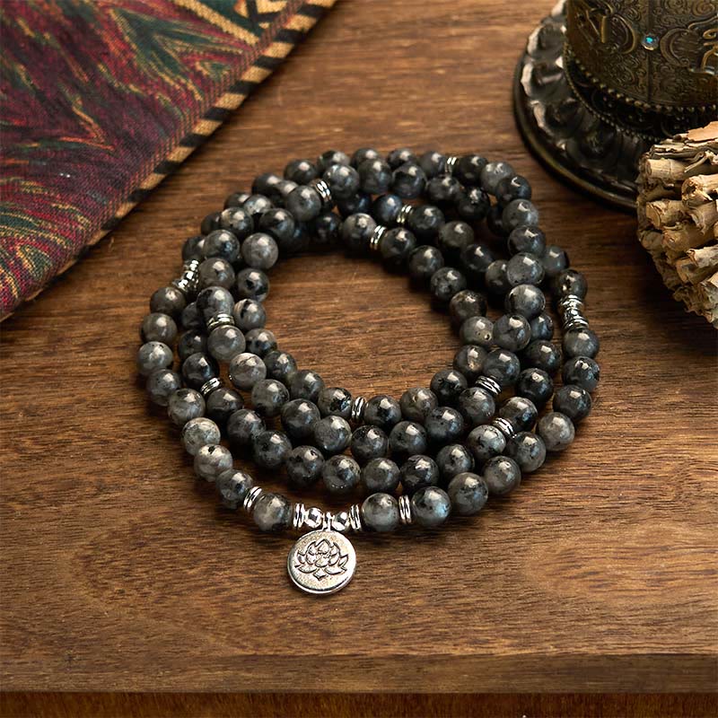 Nimara Ritual 108 Mala Beads Multi-layer Natural Black Glitter Stone Lotus Positivity Bracelet
