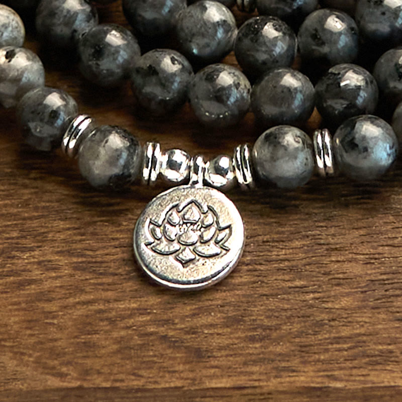 Nimara Ritual 108 Mala Beads Multi-layer Natural Black Glitter Stone Lotus Positivity Bracelet