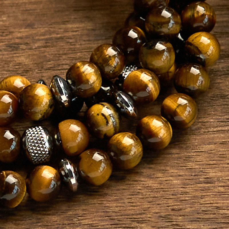 Nimara Ritual 108 Mala Beads Natural Stone Tiger Eye Multi-turn Protection Bracelet