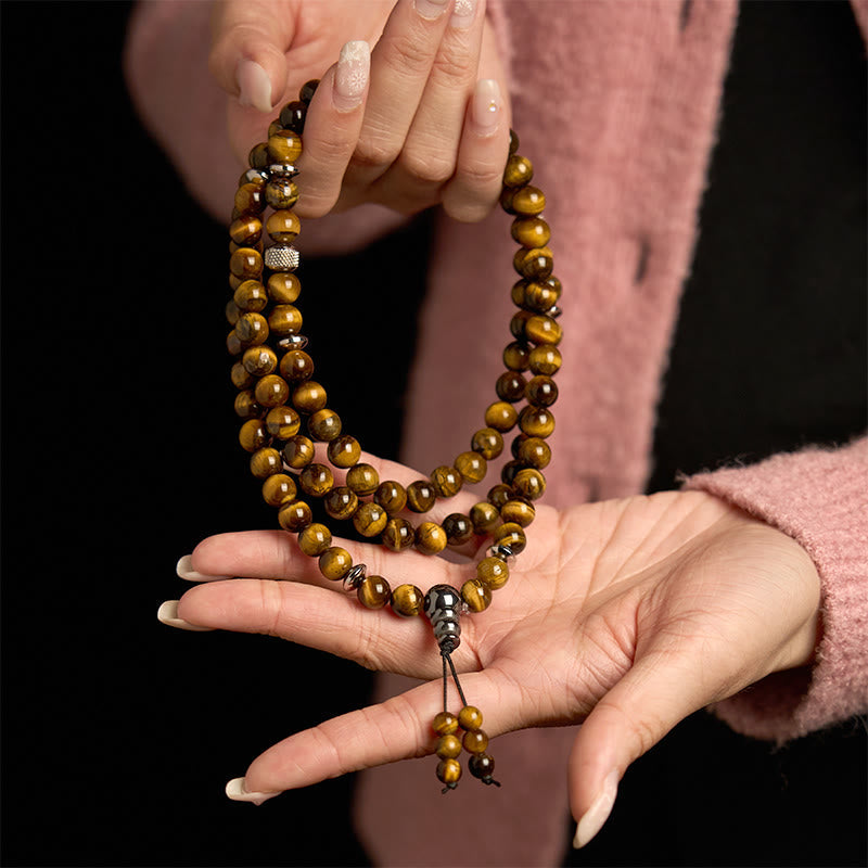 Nimara Ritual 108 Mala Beads Natural Stone Tiger Eye Multi-turn Protection Bracelet