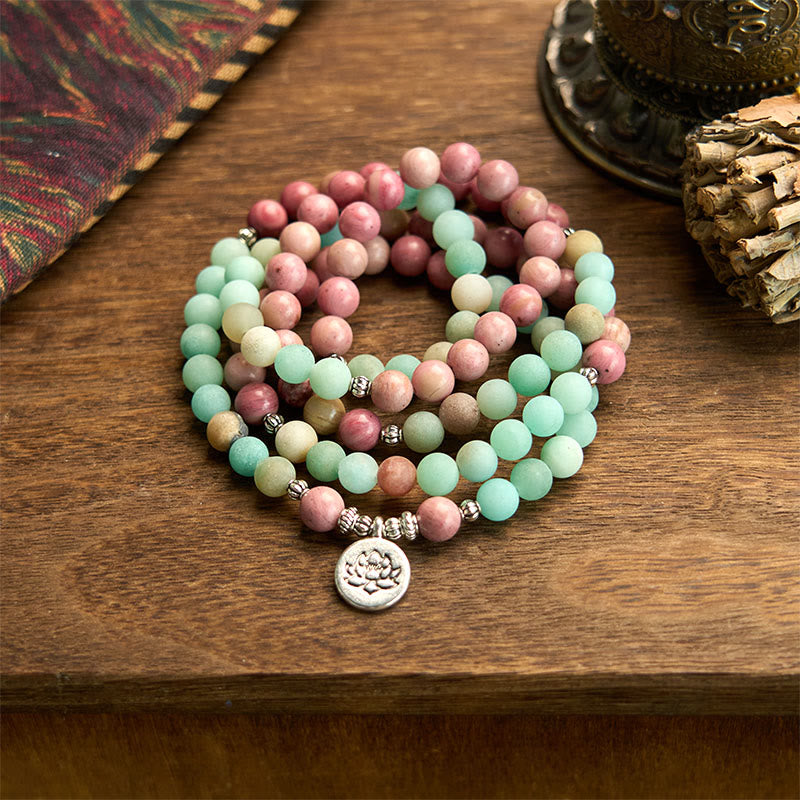 Nimara Ritual 108 Mala Beads Rhodonite Amazonite Lotus Healing Bracelet