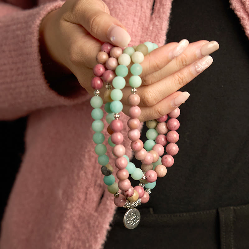 Nimara Ritual 108 Mala Beads Rhodonite Amazonite Lotus Healing Bracelet