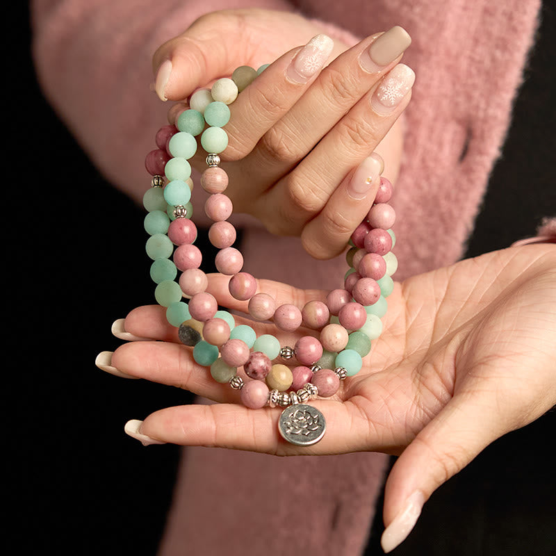 Nimara Ritual 108 Mala Beads Rhodonite Amazonite Lotus Healing Bracelet