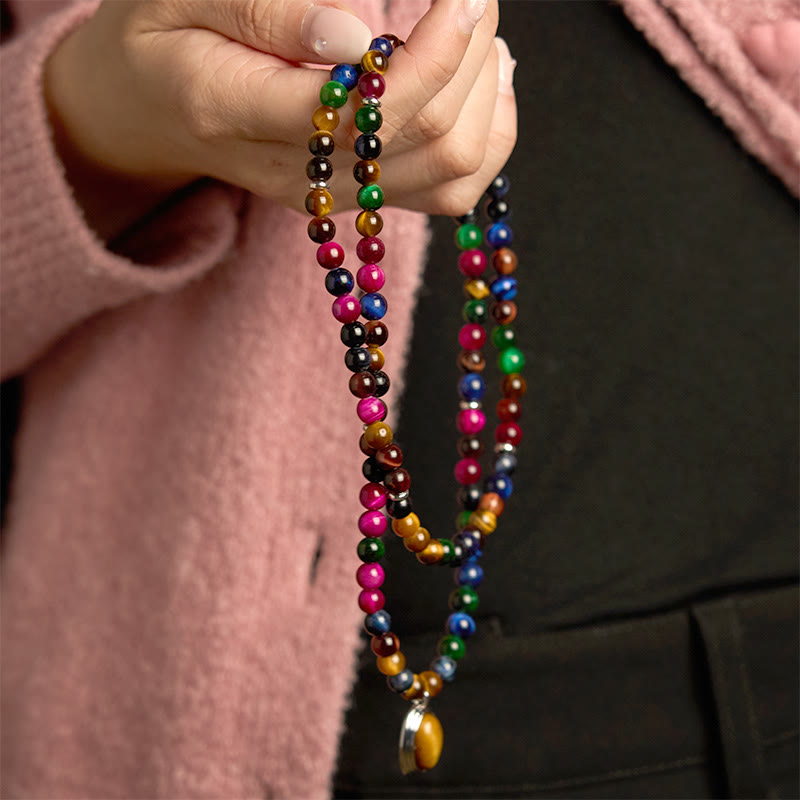 Nimara Ritual 108 Mala Beads Natural Colorful Tiger Eye Stone Multi-turn Protection Bracelet
