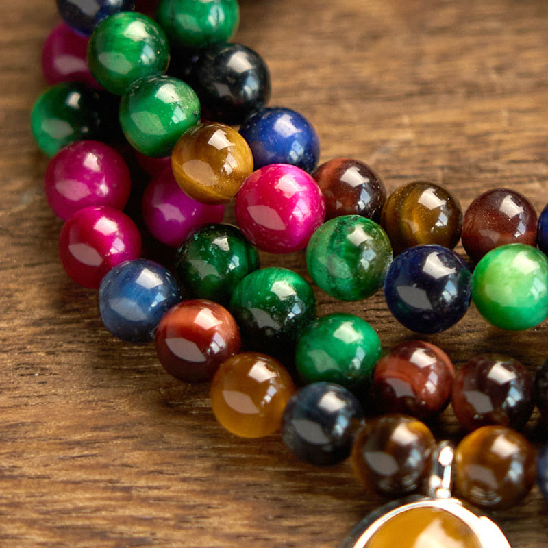 Nimara Ritual 108 Mala Beads Natural Colorful Tiger Eye Stone Multi-turn Protection Bracelet