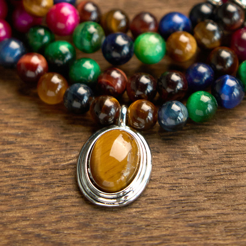 Nimara Ritual 108 Mala Beads Natural Colorful Tiger Eye Stone Multi-turn Protection Bracelet