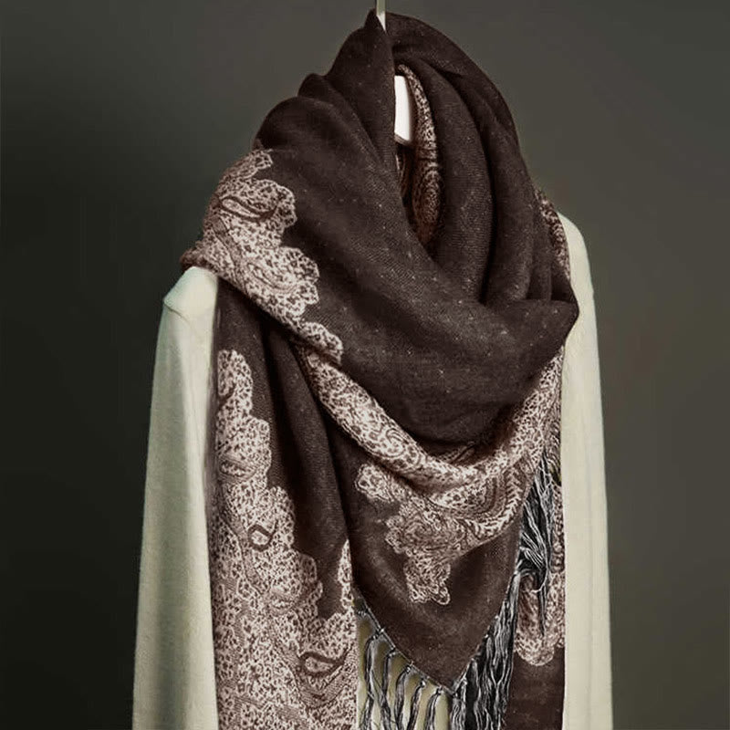 Nimara Ritual Tibetan Cashew Jacquard Colorful Flower Print Tassels Shawl Fall Winter Soft Warm Scarf Wrap