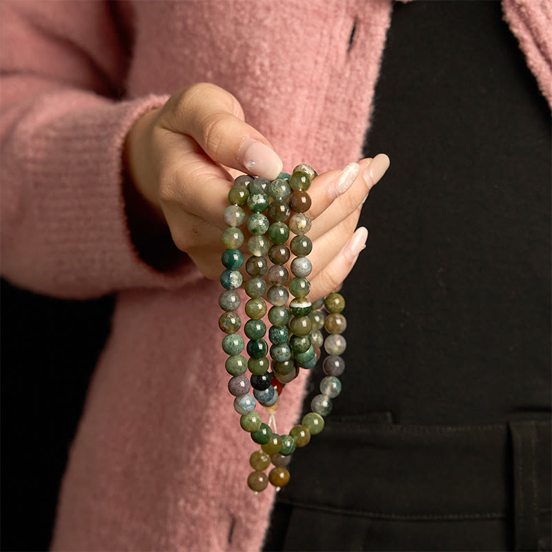 Nimara Ritual 108 Mala Beads Natural Stone Moss Agate Multi-turn Healing Bracelet
