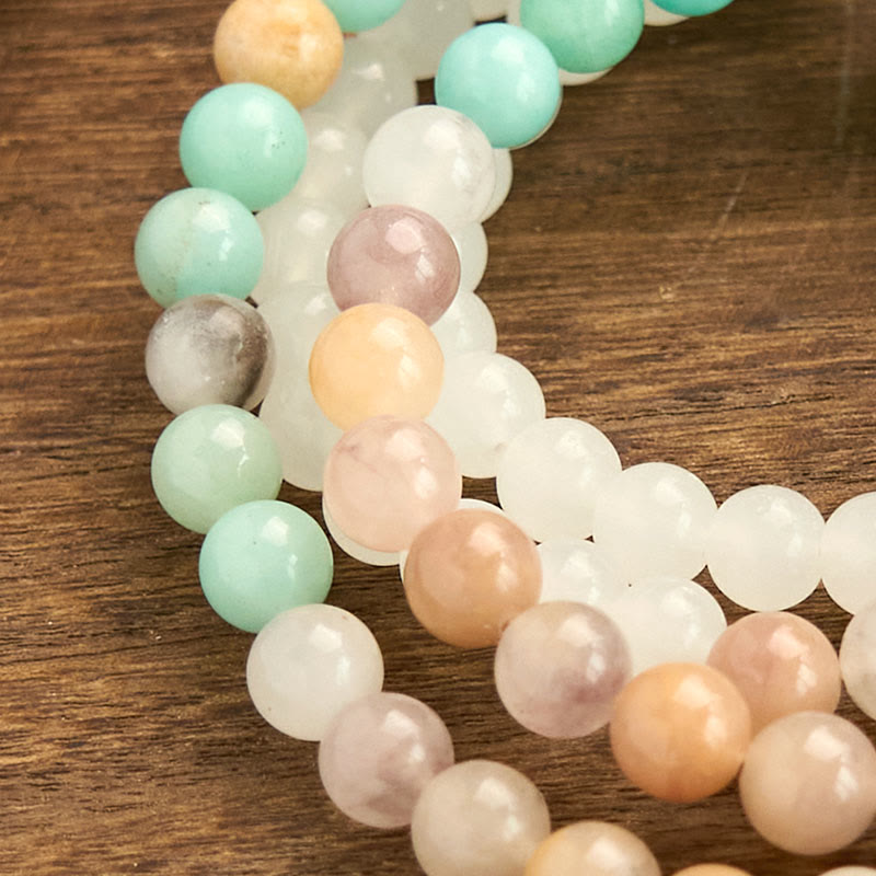 Nimara Ritual 108 Mala Beads Natural White Jade Amazonite White Tassel Healing Bracelet