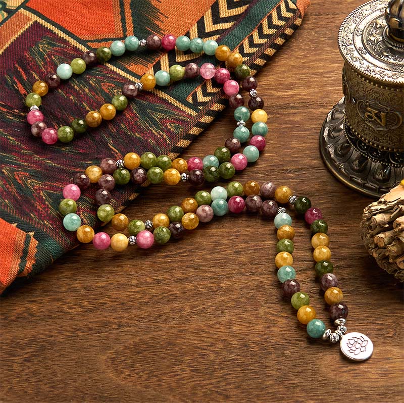 Nimara Ritual 108 Mala Beads Multi-layer Natural Tourmaline Lotus Wisdom Bracelet