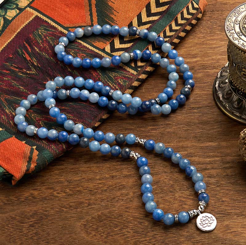 Nimara Ritual 108 Mala Beads Multi-layer Natural Blue Aventurine Lotus Calm Bracelet