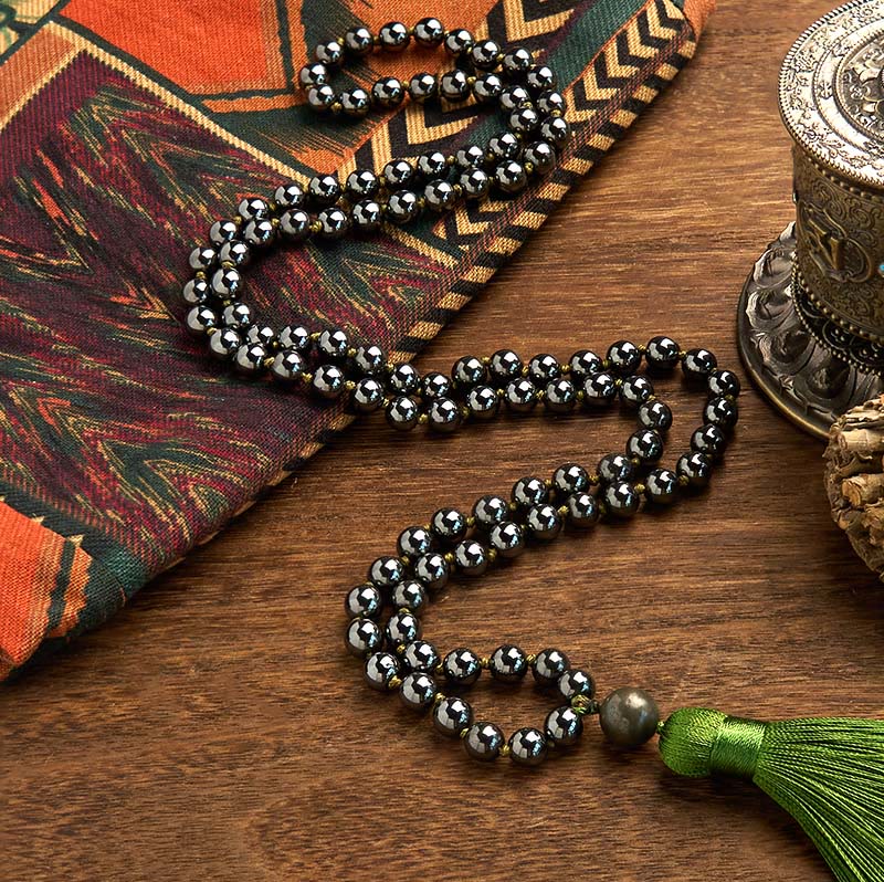 Nimara Ritual 108 Mala Beads Natural Stone Hematite Tassel Powerful Bracelet