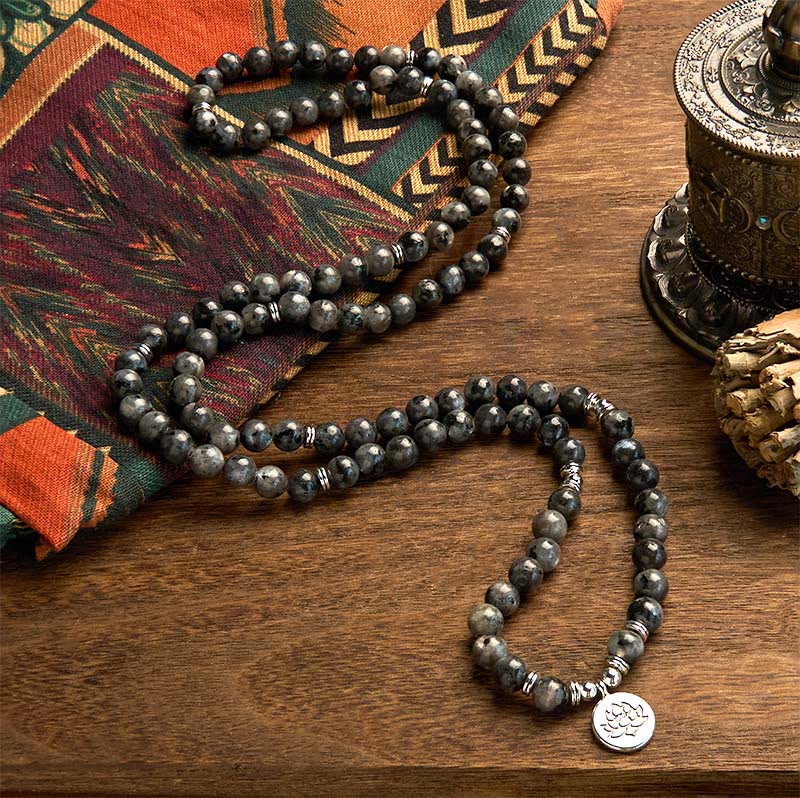 Nimara Ritual 108 Mala Beads Multi-layer Natural Black Glitter Stone Lotus Positivity Bracelet