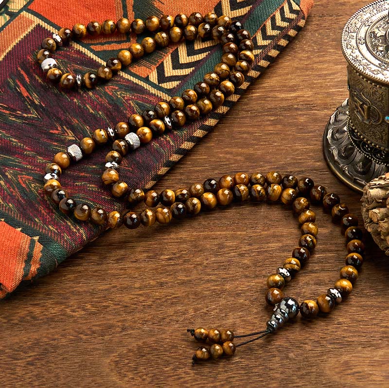 Nimara Ritual 108 Mala Beads Natural Stone Tiger Eye Multi-turn Protection Bracelet