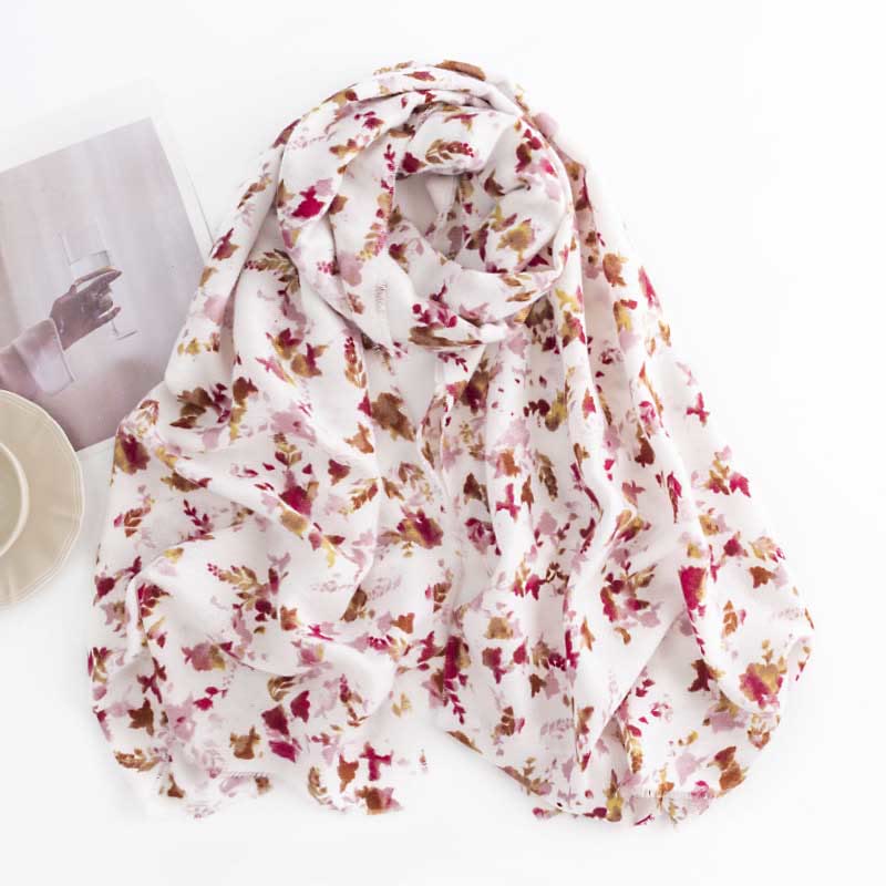Nimara Ritual Tibetan Floral Falling Leaves Print Shawl Fall Winter Cozy Warm Travel Scarf Wrap