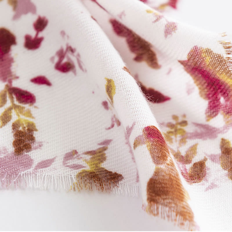 Nimara Ritual Tibetan Floral Falling Leaves Print Shawl Fall Winter Cozy Warm Travel Scarf Wrap