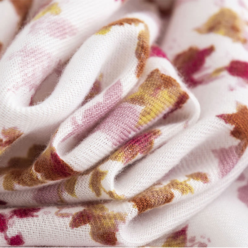 Nimara Ritual Tibetan Floral Falling Leaves Print Shawl Fall Winter Cozy Warm Travel Scarf Wrap