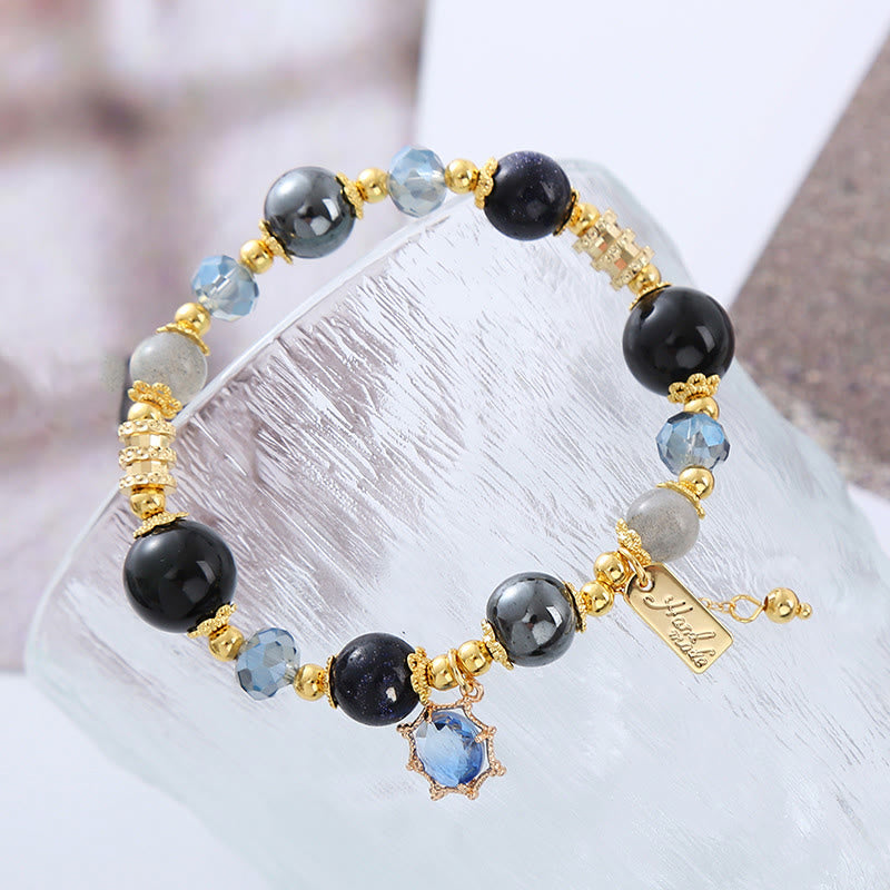 Nimara Ritual Natural Black Obsidian Hematite Blue Sandstone Strength Bracelet