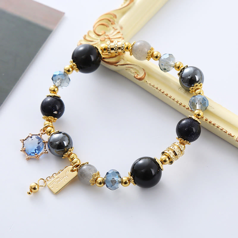 Nimara Ritual Natural Black Obsidian Hematite Blue Sandstone Strength Bracelet