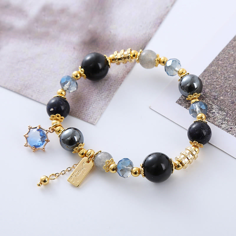 Nimara Ritual Natural Black Obsidian Hematite Blue Sandstone Strength Bracelet