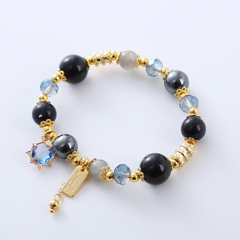 Nimara Ritual Natural Black Obsidian Hematite Blue Sandstone Strength Bracelet