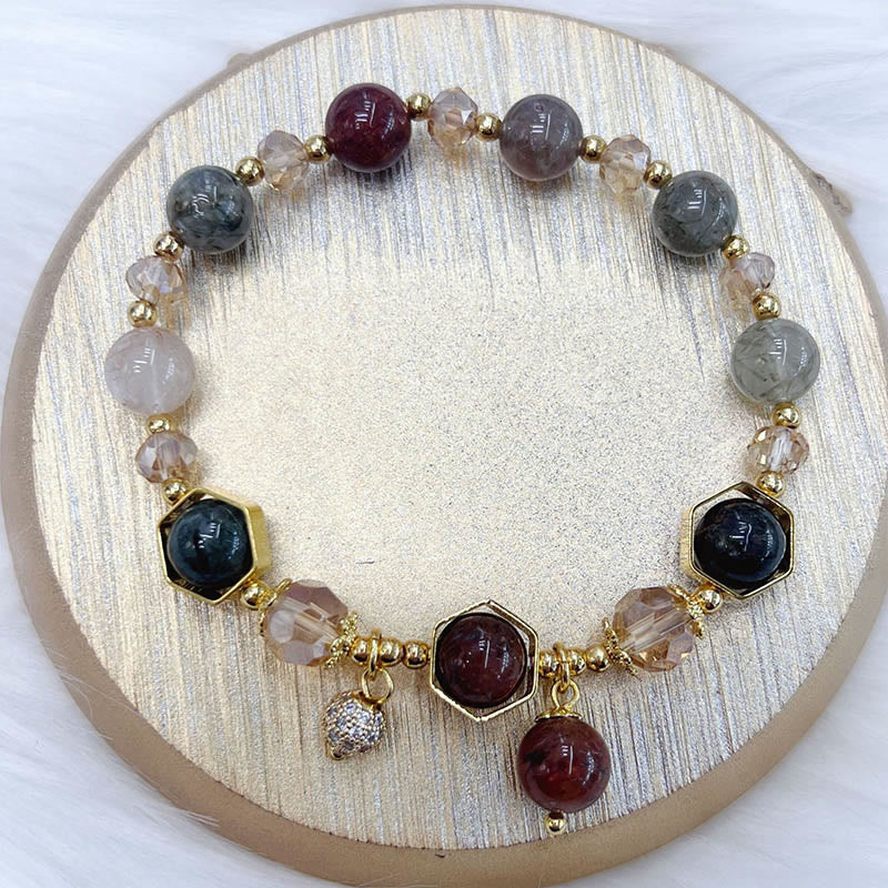 Nimara Ritual Natural Colored Rutilated Quartz Amethyst Protection Bracelet