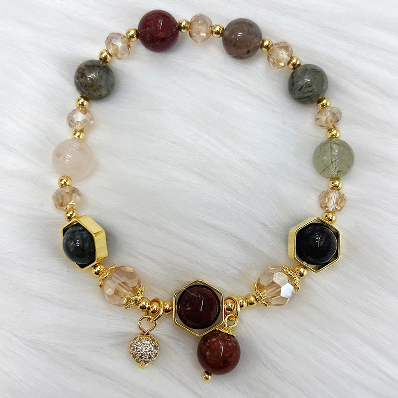 Nimara Ritual Natural Colored Rutilated Quartz Amethyst Protection Bracelet