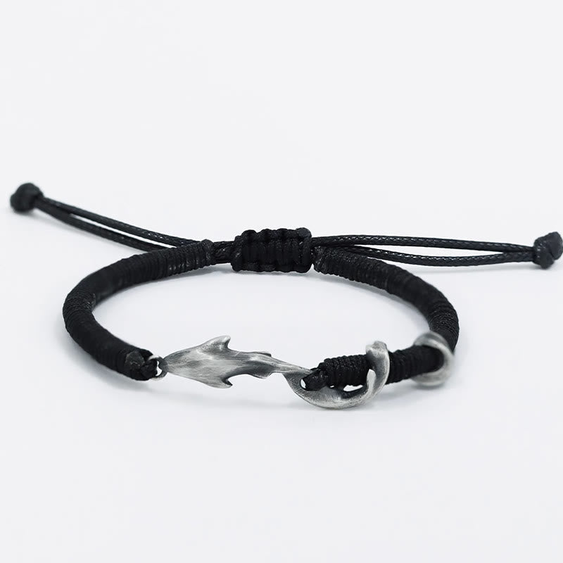 Nimara Ritual 999 Sterling Silver Shark Black Wax Rope Protection Bracelet