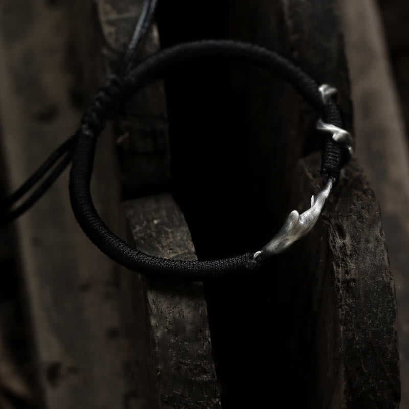 Nimara Ritual 999 Sterling Silver Shark Black Wax Rope Protection Bracelet