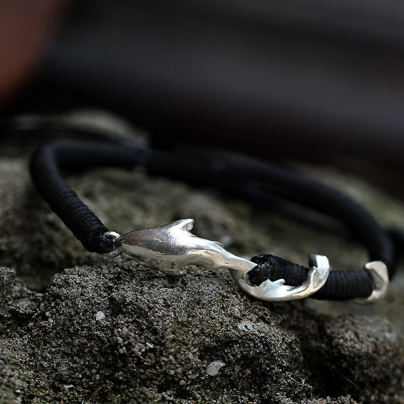 Nimara Ritual 999 Sterling Silver Shark Black Wax Rope Protection Bracelet