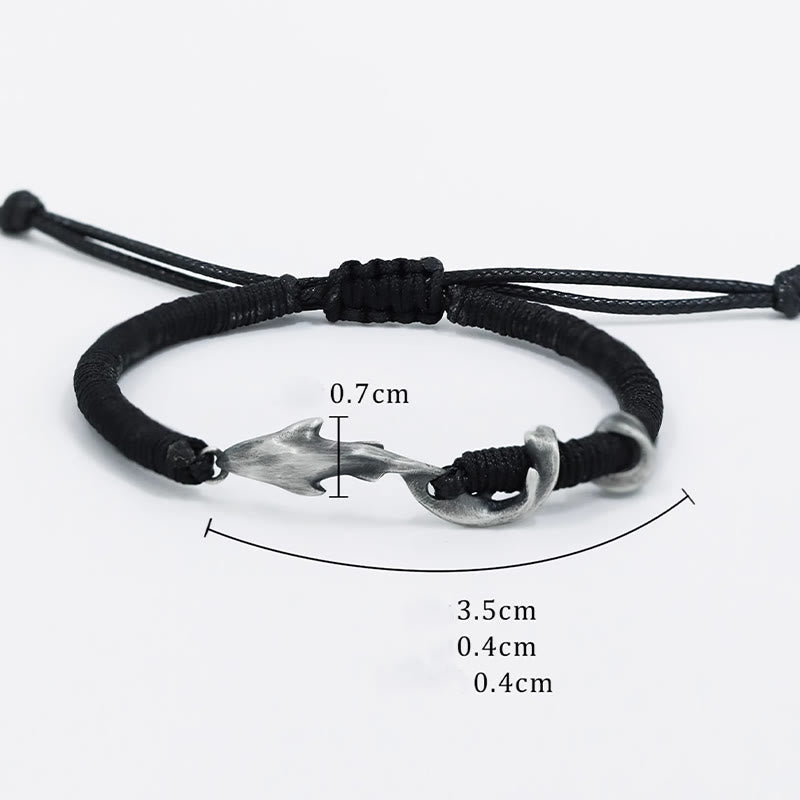 Nimara Ritual 999 Sterling Silver Shark Black Wax Rope Protection Bracelet
