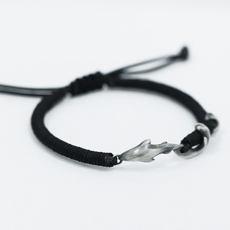 Nimara Ritual 999 Sterling Silver Shark Black Wax Rope Protection Bracelet