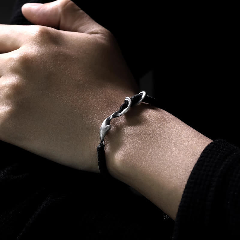 Nimara Ritual 999 Sterling Silver Shark Black Wax Rope Protection Bracelet