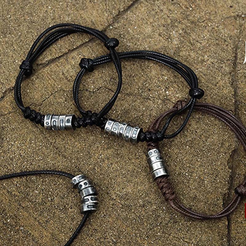 Nimara Ritual 999 Sterling Silver Morse Code Wax Rope Blessing Bracelet