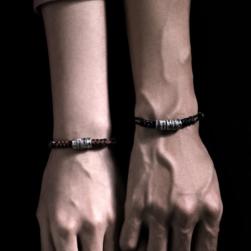 Nimara Ritual 999 Sterling Silver Morse Code Wax Rope Blessing Bracelet