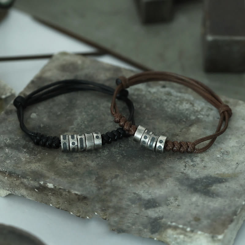 Nimara Ritual 999 Sterling Silver Morse Code Wax Rope Blessing Bracelet
