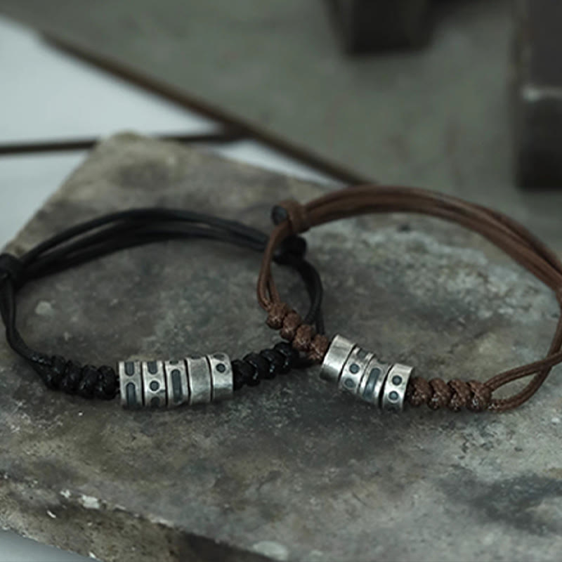 Nimara Ritual 999 Sterling Silver Morse Code Wax Rope Blessing Bracelet