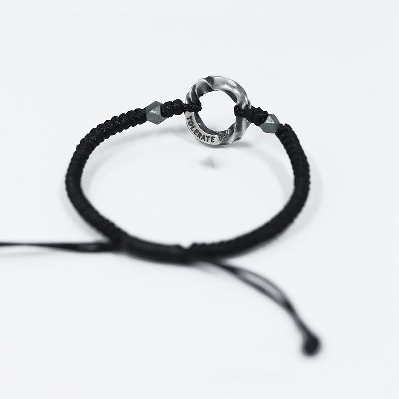 Nimara Ritual 999 Sterling Silver Peace Buckle Black Wax Rope Protection Bracelet