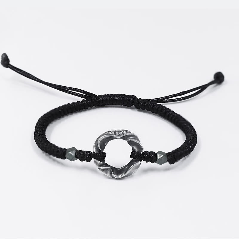 Nimara Ritual 999 Sterling Silver Peace Buckle Black Wax Rope Protection Bracelet
