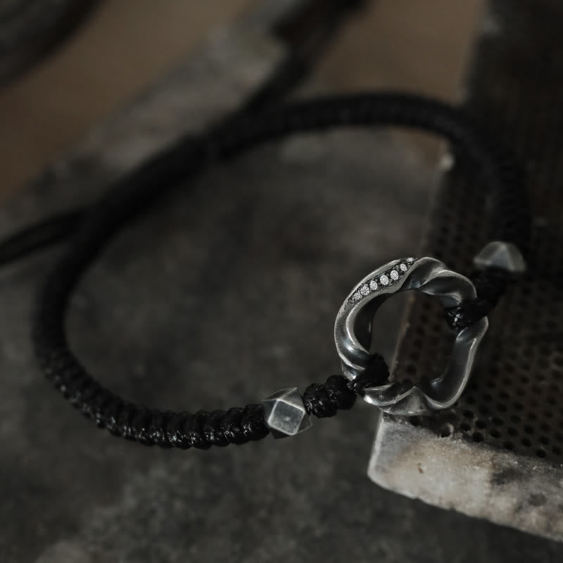 Nimara Ritual 999 Sterling Silver Peace Buckle Black Wax Rope Protection Bracelet